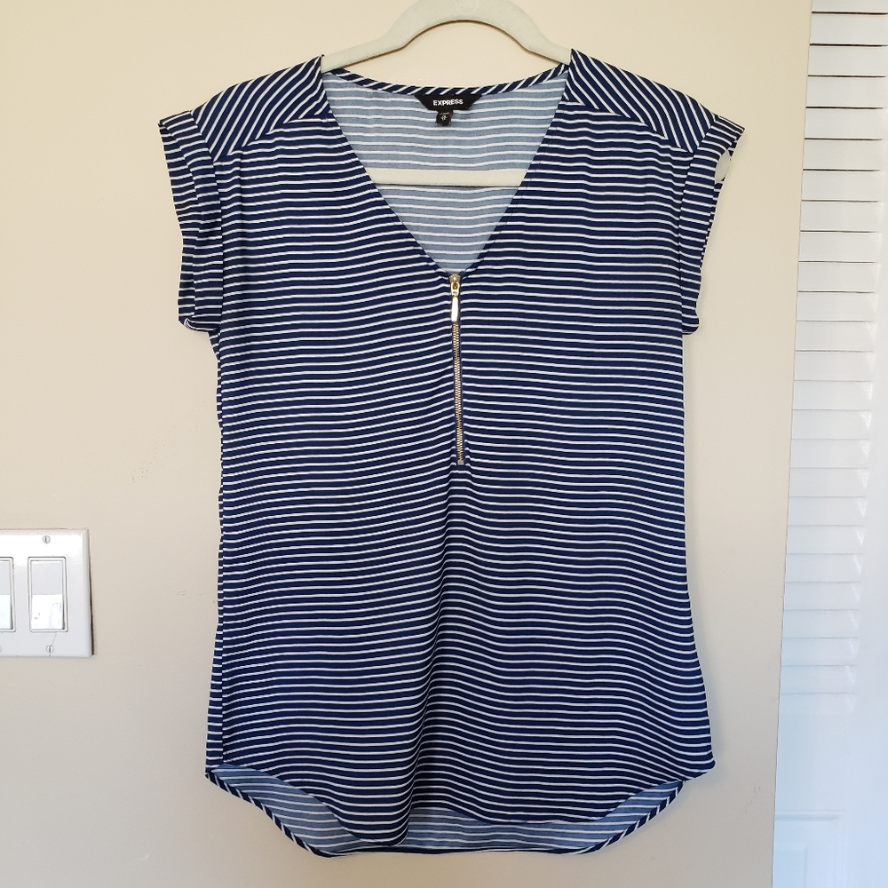 Express Zip Front Navy Striped Shirt
